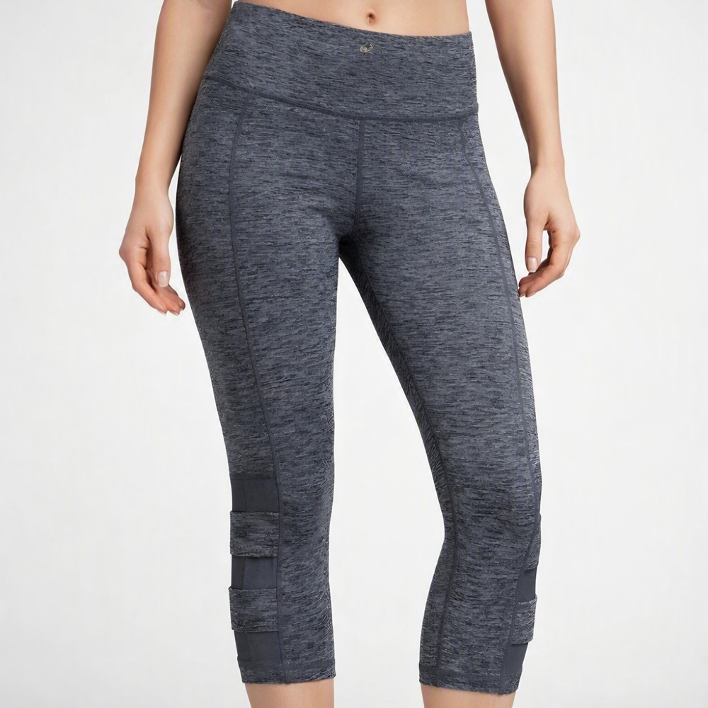 Gaiam Crop Leggings Womens S Gray Mesh Ladder Cut Ankle Inset Mid Rise Yoga